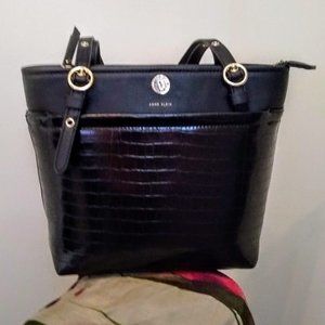 Anne Klein Black Croc Shopper Tote